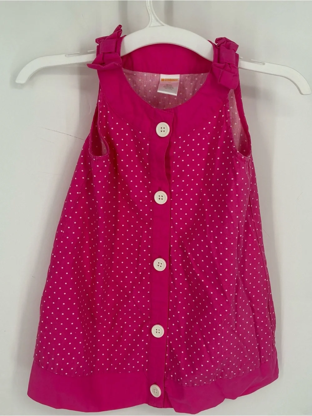 2013 Gymboree 2T Pink Polka Dot Button Front Bow Dress Preppy Summer Cute cotton
